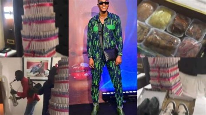 
BBNaija Season 7: Fans Gift Groovy Huge Money Cake, Tray Of Foods, Sneakers And More 